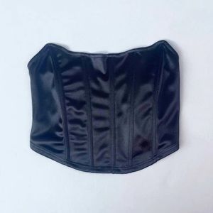 Black Silk Corset Top Y2K